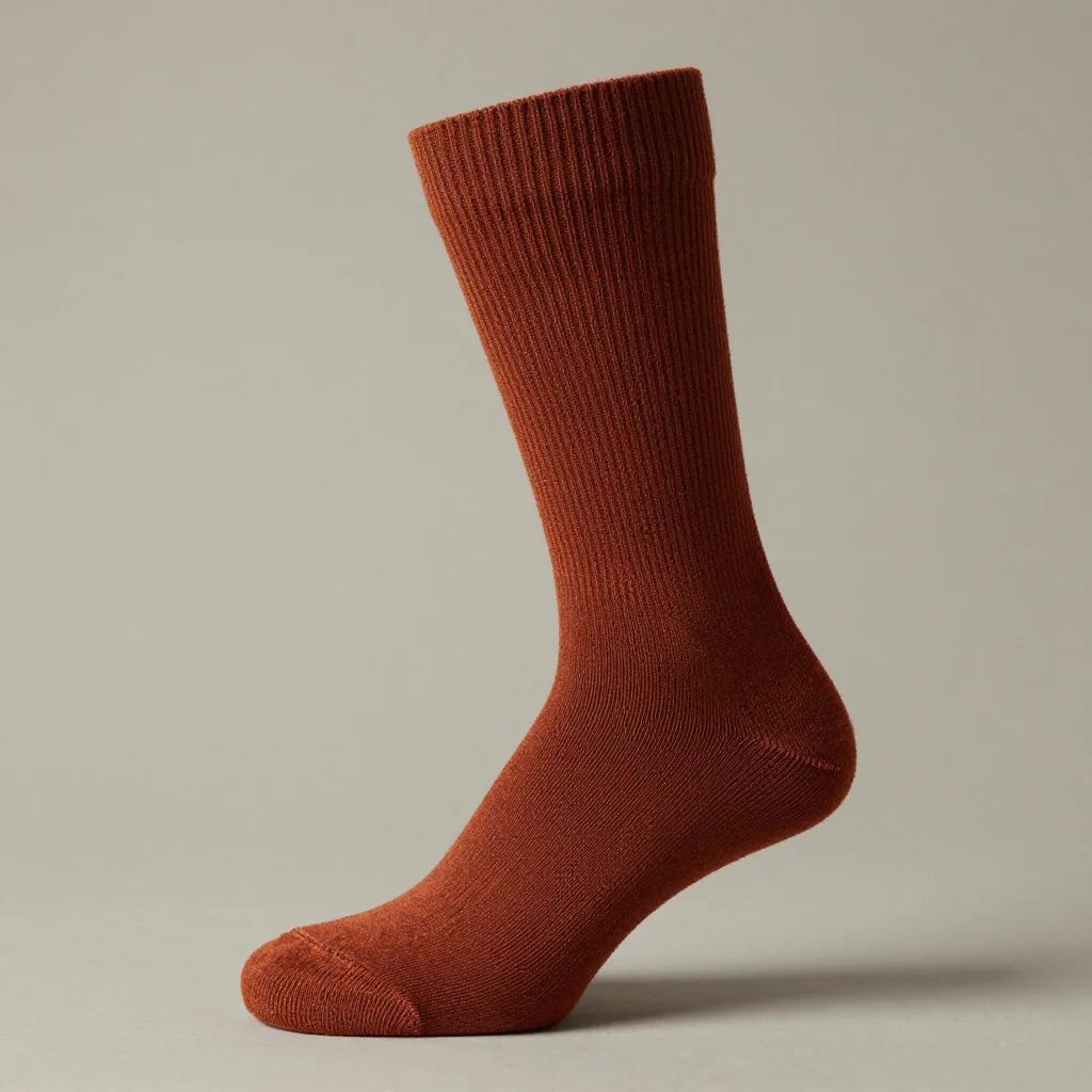A rust knee-length merino hiking sock