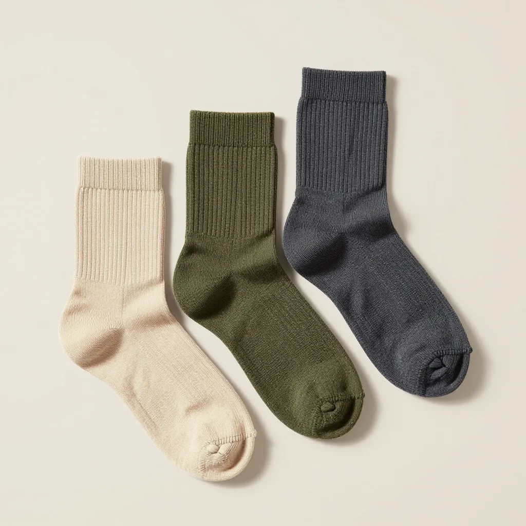 Three merino hiking socks in natural, olive and charcoal